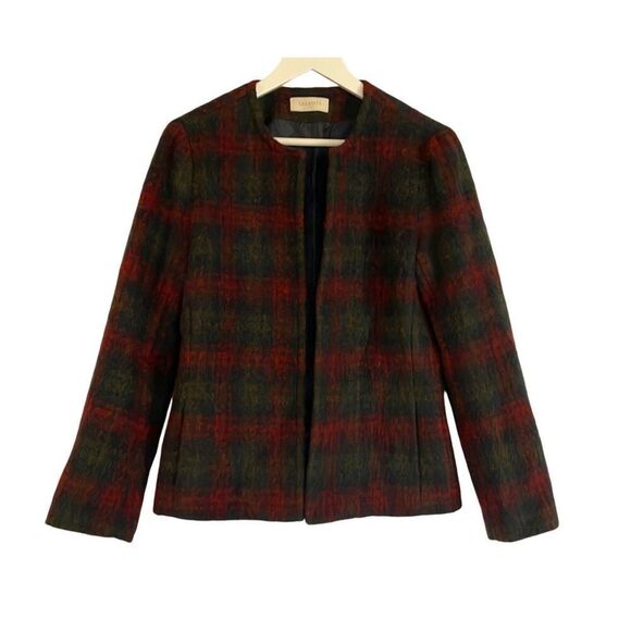 Talbots red blue plaid wool open fit blazer 6 - Picture 1 of 10